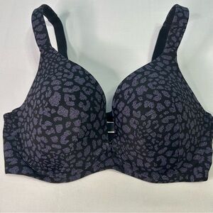 Avenue Plus Size Black Purple sexy animal print plunge underwire Bra Size 42C